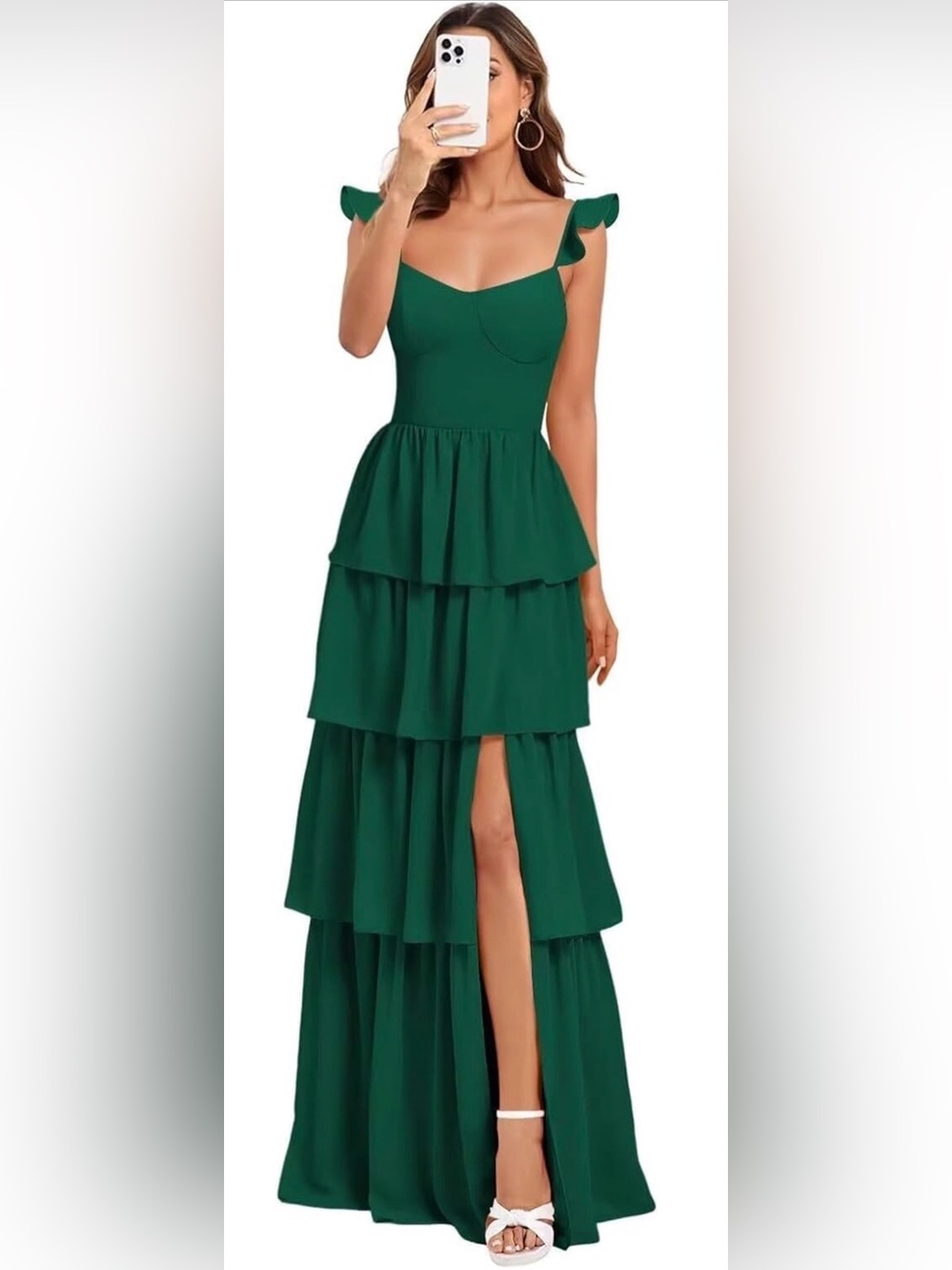 Elegant Emerald Green Tiered Ruffle Maxi Dress